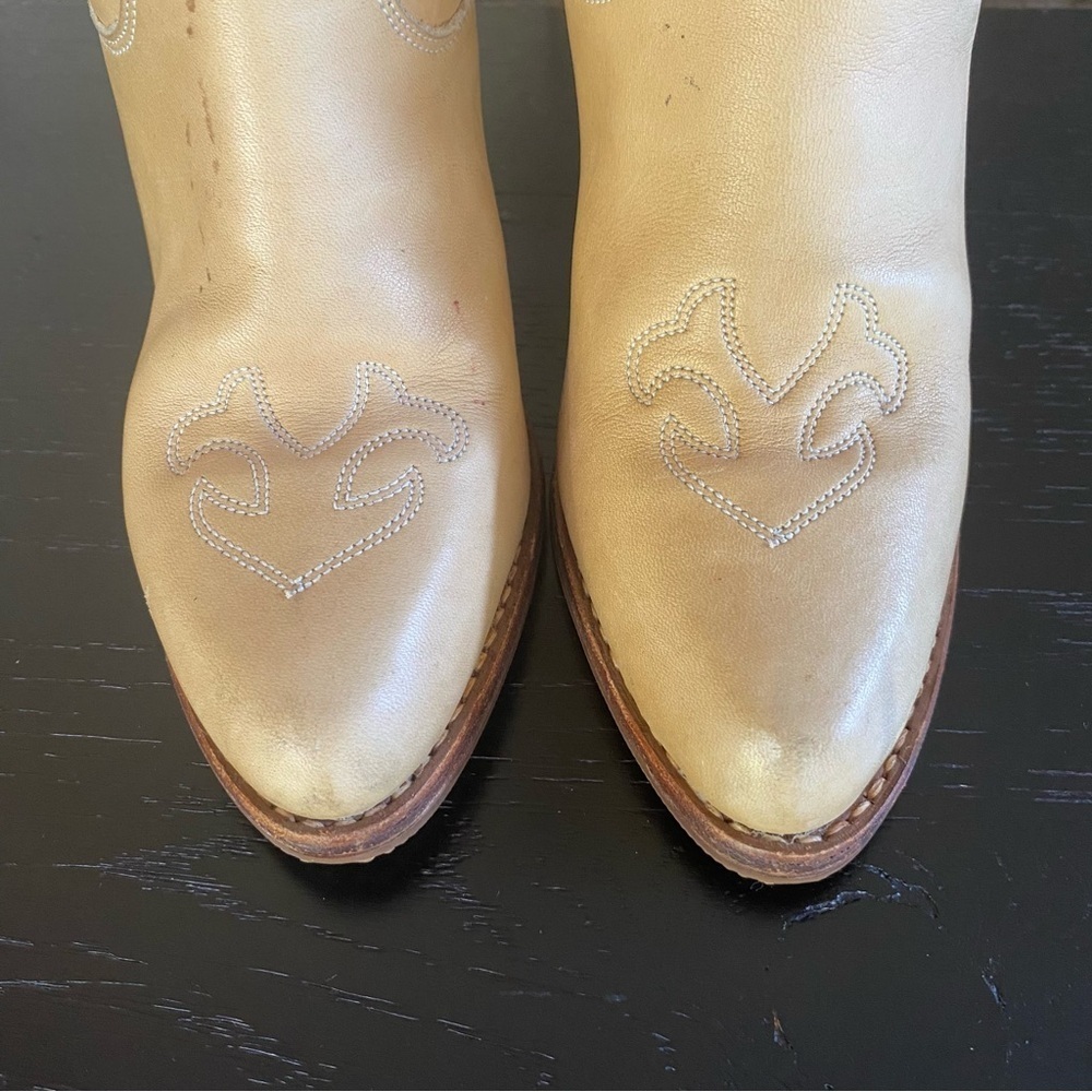 Vintage 80s Zodiac tan yellow leather heeled Leather boots Western Rodeo Size 6 - Picture 4 of 9